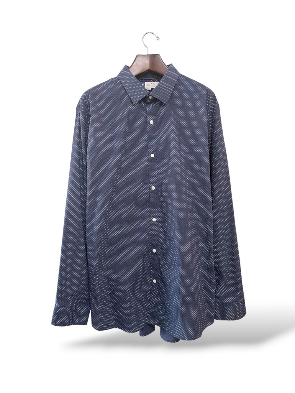 Old Navy Navy Micro Polka Dot-Print Button Shirt, XL Tall